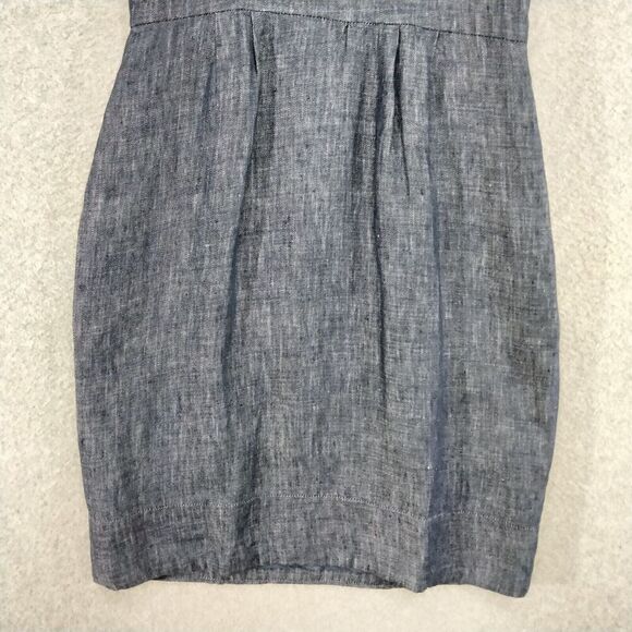 Taylor Sheath Dress Linen Wmns Sz 6 Blue Chambray Sleeveless Ruffle V-Neck - Picture 3 of 13